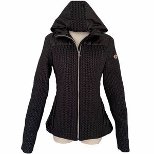Post Card - Black Quilted Braided Ski Jacket with Hood - Size US 6
